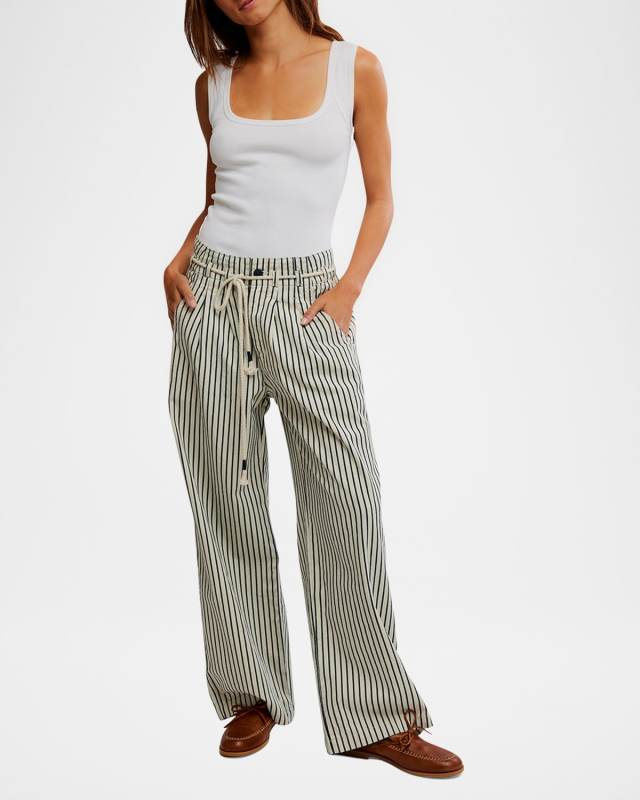 Dakota Striped Cinched Pull-On Jeans